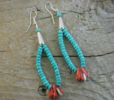 Turquoise & Red Spiney Oyster Earrings